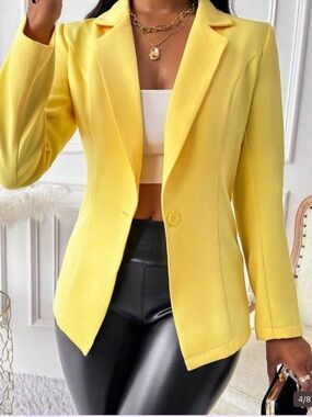 Yellow Women's Single-Button Blazer Jacket Size Large